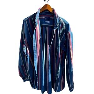Men's 417 Retro 90s Striped Blue Multicolor Button down Shirt XL